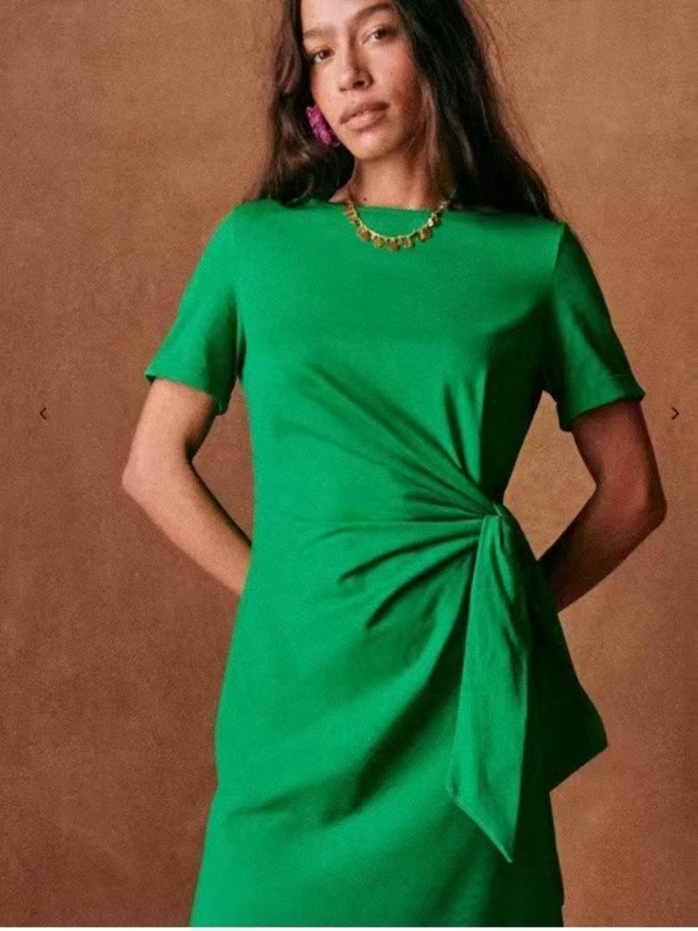 Sezane Green Midi Dress with Side Knot Detail - Picture 2 of 9